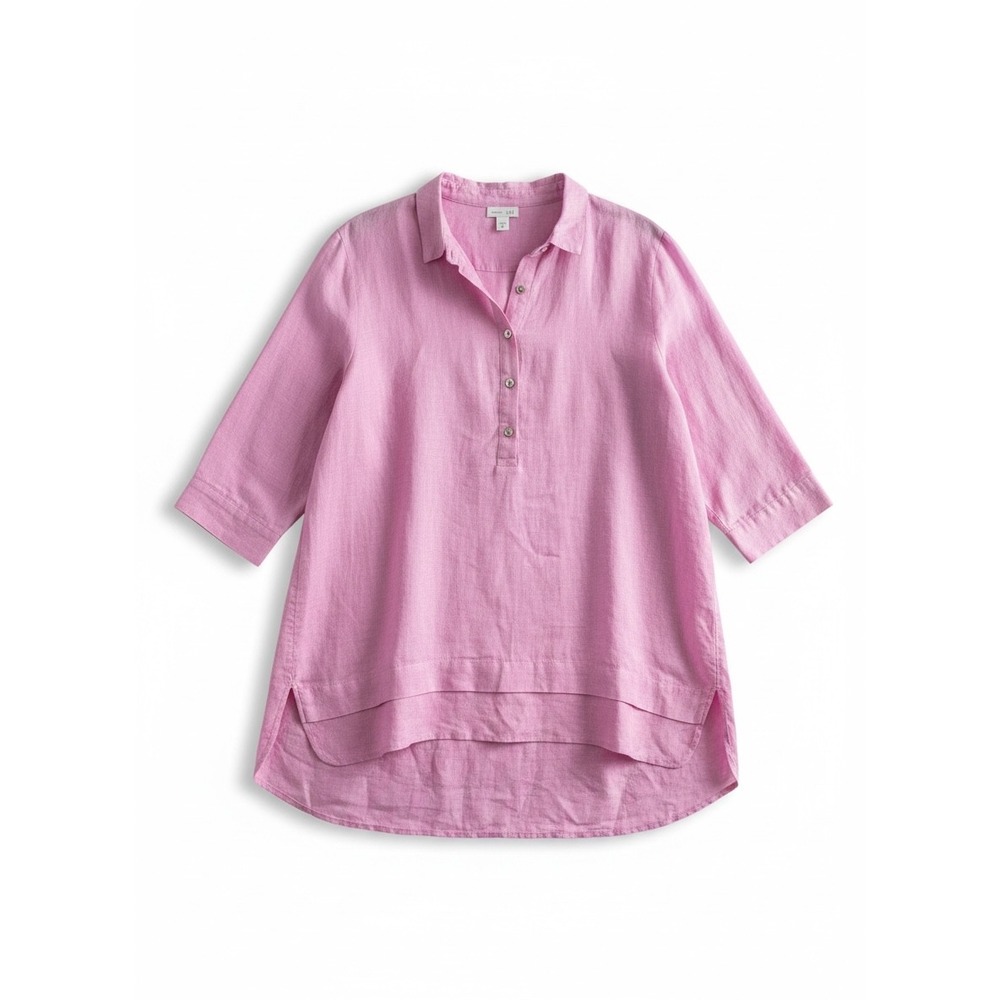J. Jill Love Linen Tunic Top Women XL Lavender 3/4 Sleeve Button Front - Picture 3 of 9